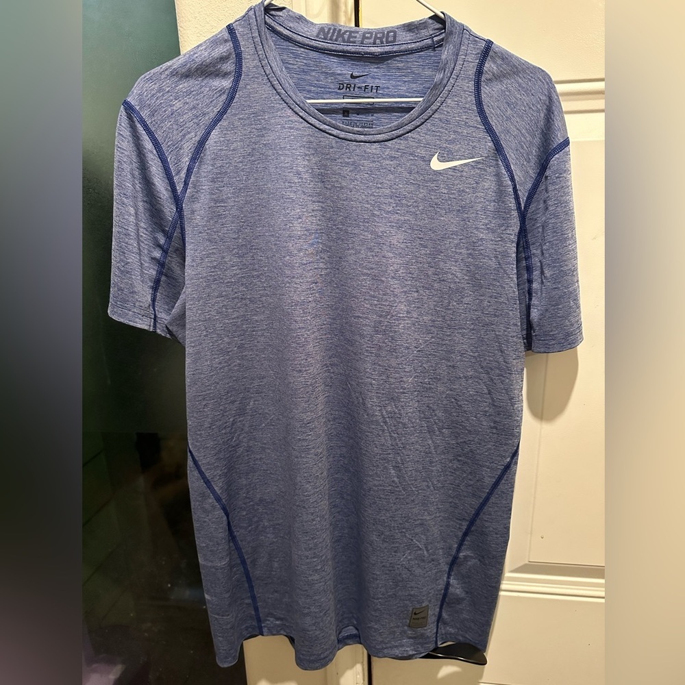 Nike Short Sleeve Heather Blue Performance Tee with Contrast Seams